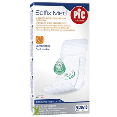 Pic Soffix Med Cerotto in Tnt con Tampone Centrale Assorbente Sterile Monouso 10x20 cm Antibatterico 5 Pezzi