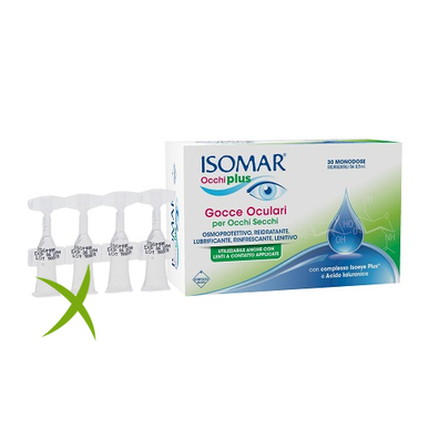 Isomar Occhi Plus Gocce Oculari per Occhi Secchi Acido Ialuronico 0,25% 30 Flaconcini Monodose