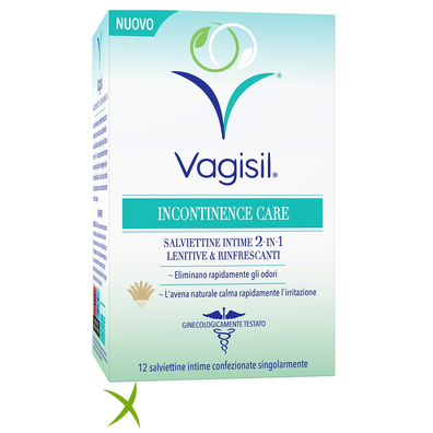 Vagisil Incontinence Care Salviettine Intime 2in1 Lenitive & Rinfrescanti 12 Pezzi