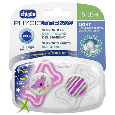 Chicco Succhietto Light Luminoso Silicone 6-16 Mesi 2 Pezzi