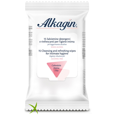 Alkagin Salviettine Detergenti e Rinfrescanti Igiene Intima PH Leggermente Alcalino 15 pezzi