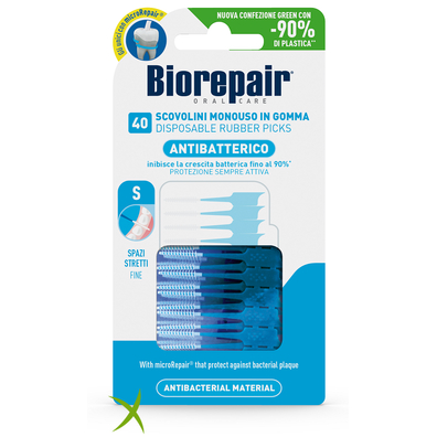 Biorepair Oral Care Antibatterico Scovolini Monouso in Gomma Spazi Stretti 40 Pezzi