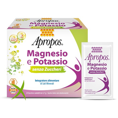 Apropos Magnesio e Potassio Senza Zuccheri 24 Bustine Gusto Lime