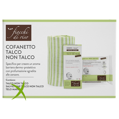 Fiocchi di Riso Cofanetto Talco non Talco 1 Emulsione Talco non Talco 120 ml + 1 Salviette Talco non Talco + 1 Telo Mare