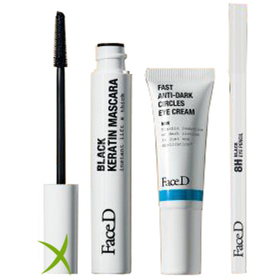 Face D Golden Eyes Kit Xmas25 1 Black Keratin Mascara + 1 Fast Anti Dark Circles Eye Cream 7ml + 1 8h Black Eye Pencil + 1 Padded Pouch