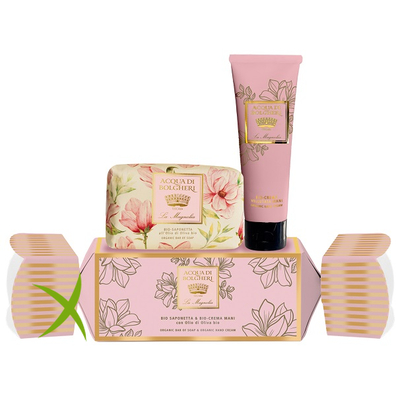 Acqua di Bolgheri La Magnolia Cofanetto Caramella Bio Saponetta & Bio Crema Mani con Olio di Oliva Bio
