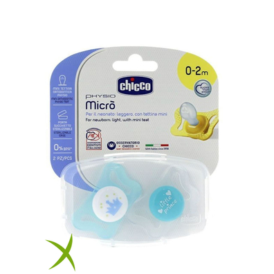 Chicco Succhietto Micro Azzurro Silicone 0-2 Mesi 2 pezzi