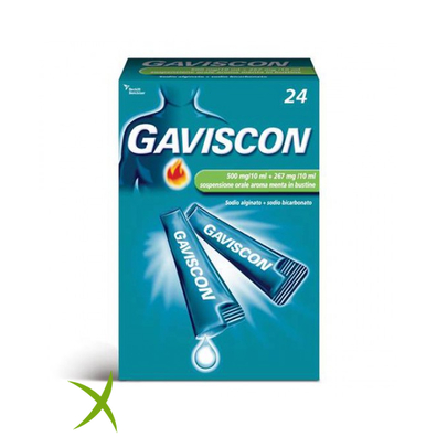 Gaviscon  500 mg/10 ml + 267 mg/10 ml Sospensione Orale Aroma Menta 24 Bustine Monodose 10 ml 