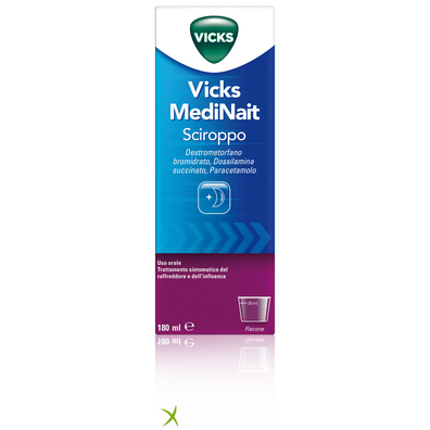 Vicks  MediNait Sciroppo Contro I Sintomi Di Influenza Raffreddore Febbre E Tosse 180ml