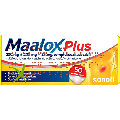 Maalox Plus 200 mg + 200 mg + 25 mg  50 Compresse Masticabili