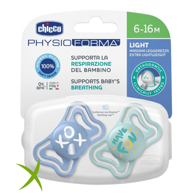 Chicco Succhietto Light Azzurro Silicone 6-16 Mesi 2 Pezzi