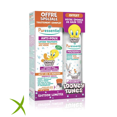 Puressentiel Cofanetto Warner 1 Lozione Antipidocchi 100 ml + 1 Shampoo Pouxdoux Bio 200 ml + 1 Spugna Omaggio