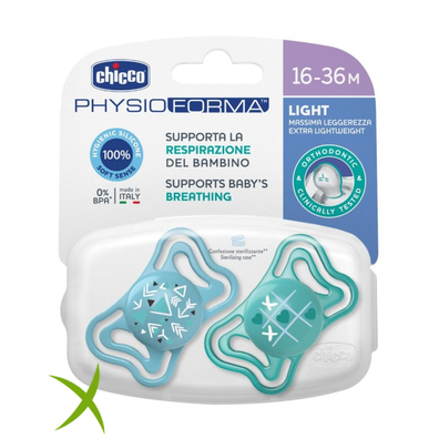 Chicco Succhietto Light Azzurro Silicone 16-36 Mesi 2 Pezzi
